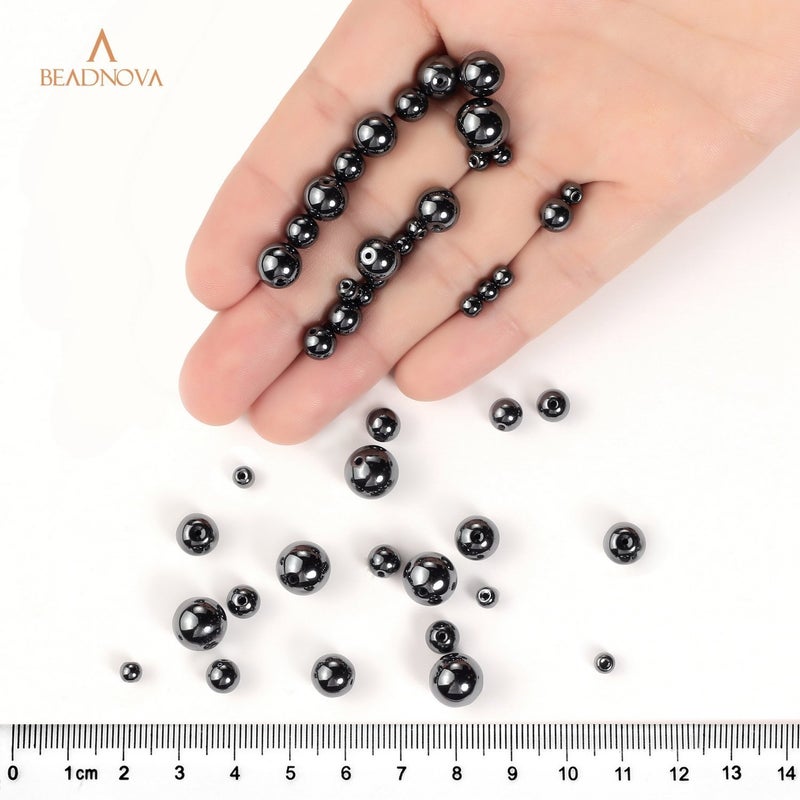 BEADNOVA Natural Hematite Beads Natural Crystal Beads Stone Gemstone Round Loose Energy Healing with Crystal Stretch Cord for Jewelry Making (10mm, 36-38pcs) - Image 4